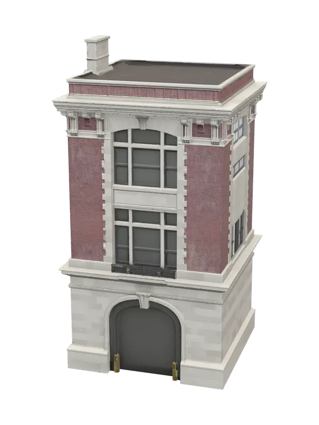 Ghostbusters Firehouse 3D model, vytvořený pomocí AI