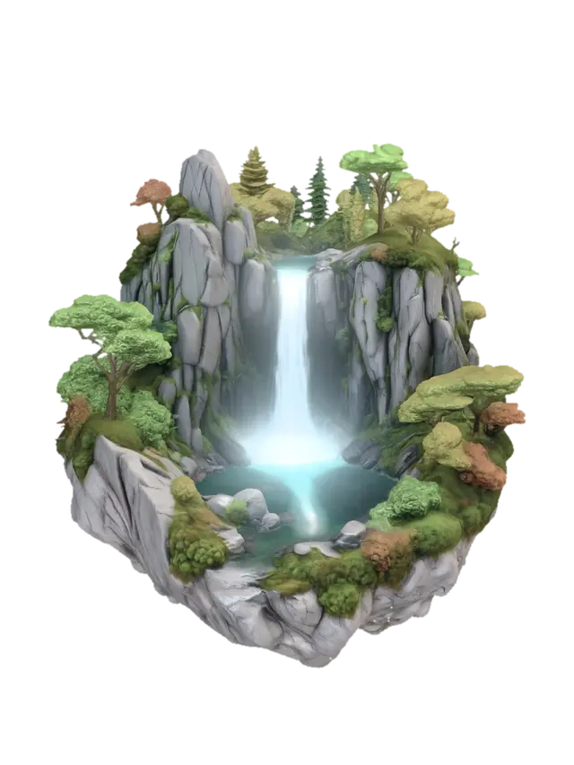 Floating Island Waterfall Sanctuary - Lush 3D model, vytvořený pomocí AI