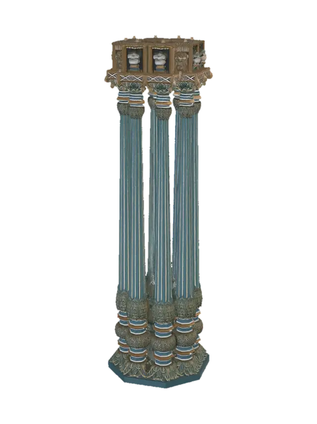 Teal Pillars in an Ornate Hall 3D model, vytvořený pomocí AI