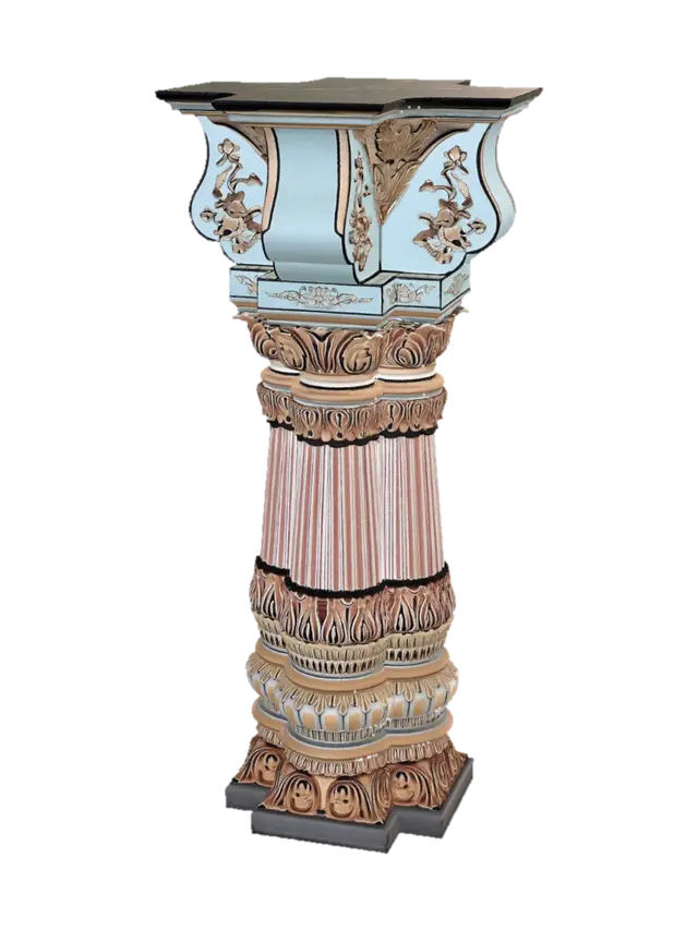 Ornate Turquoise Pillar in a Decorated Hall 3D model, vytvořený pomocí AI