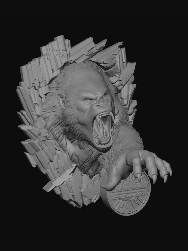 3D model for Roaring Gorilla Breaking Through Wooden Ring