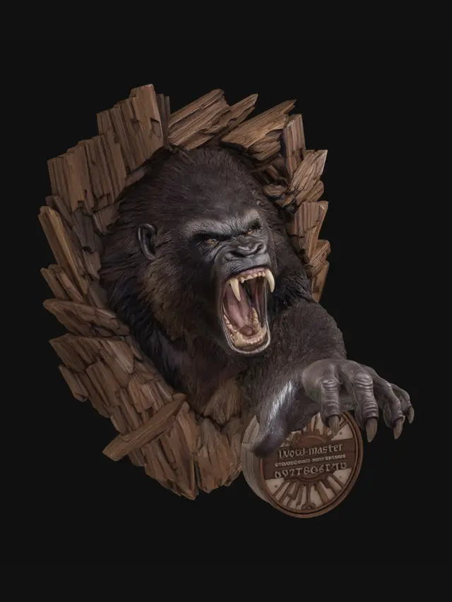 3D model for Roaring Gorilla Breaking Through Wooden Ring