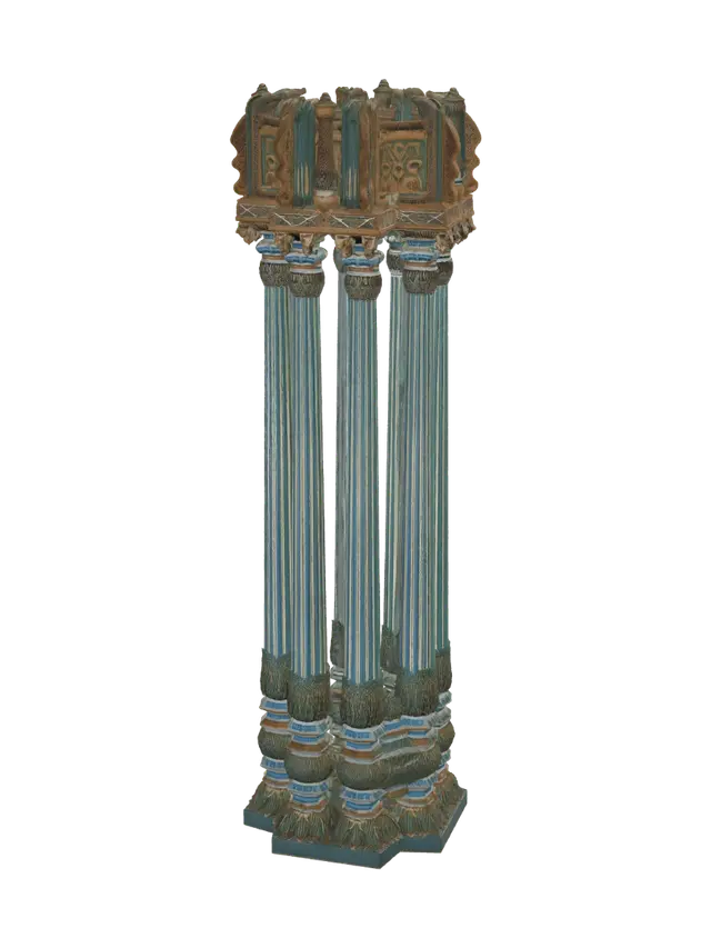 Teal Pillars in an Ornate Hall 3D model, vytvořený pomocí AI