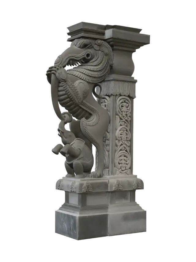 Dragon Sculpture Guarding a Temple Column 3D model, vytvořený pomocí AI