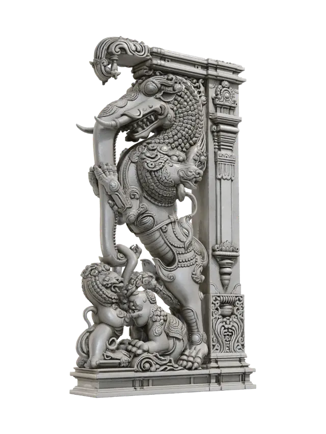Dragon Carving on Ornate Pillar - Column 3D model, vytvořený pomocí AI