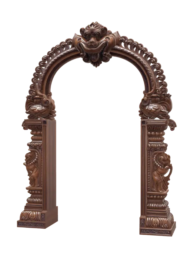 Ornate carved wooden arch frame with dragon motifs - Sculpted 3D model, vytvořený pomocí AI