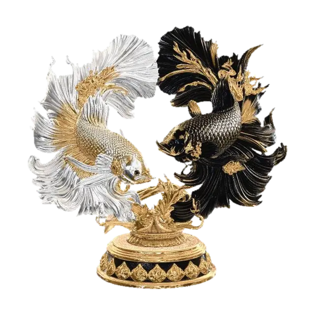 Golden Koi Duet - Tile 3D model, vytvořený pomocí AI