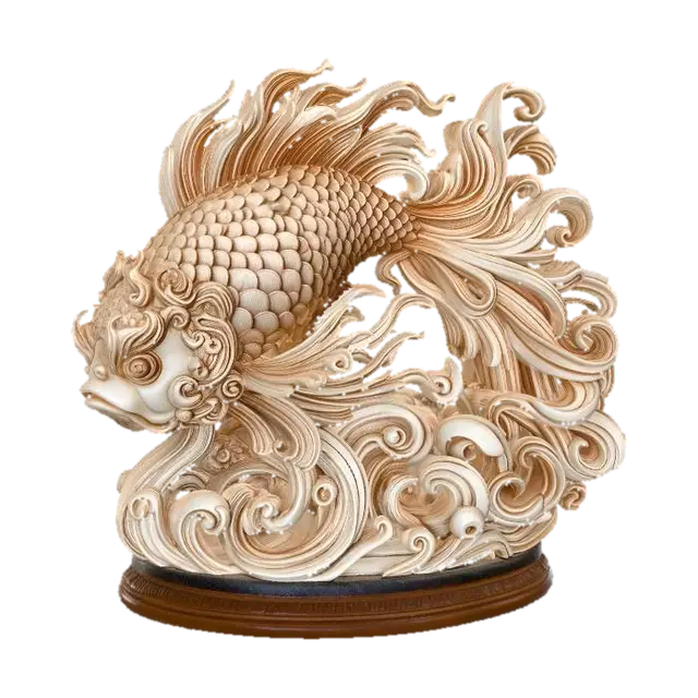 Wooden Koi in Swirling Waves - Swirl 3D model, vytvořený pomocí AI
