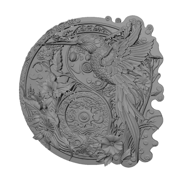 3D model for Ornate Hummingbird in a Floral Circle