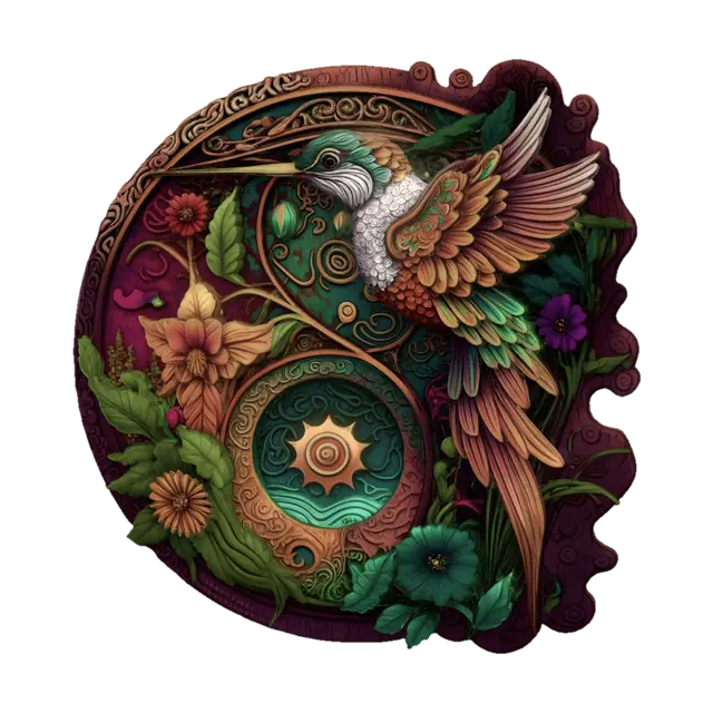 3D model for Ornate Hummingbird in a Floral Circle