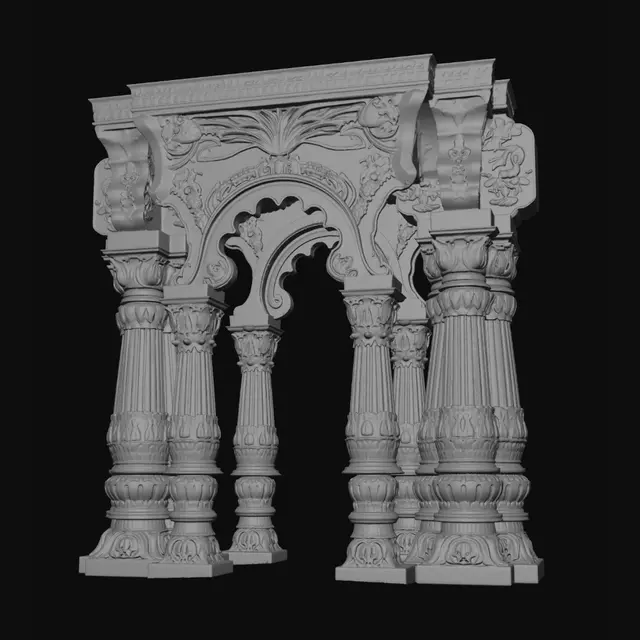 3D model for Ornate Turquoise Pillar in a Decorated Hall