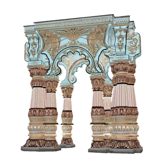 Ornate Turquoise Pillar in a Decorated Hall 3D model, vytvořený pomocí AI