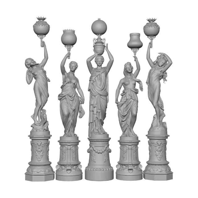 3D model for Five Classical Candelabra Statues