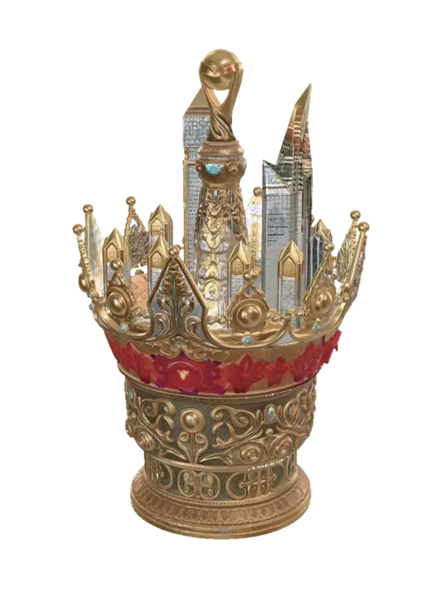 A majestic FIFA World Cup inspired royal crown forged from the cultural symbols of… - 3dasset 3D model, vytvořený pomocí AI