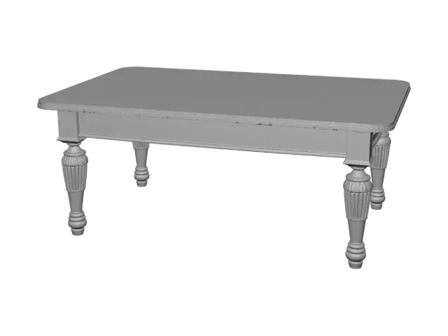 3D model for # Prompt Meshy AI — Grande table de salle à manger du XVIIIᵉ siècle

Créer une **grande table de salle à manger française du XVIIIᵉ siècle**, entièrement **photoréaliste**, historiquement crédible et conçue pour accueillir confortablement **8 personnes** autour d'elle.

La table est une **table rectangulaire en bois massif**, de proportions réalistes pour une salle à manger ou un salon bourgeois aisé de la seconde moitié du XVIIIᵉ siècle. Plateau suffisamment long et large pour accueillir quatre personnes de chaque côté, sans places aux extrémités.

### Structure

Plateau rectangulaire épais en **bois massif**, avec une surface parfaitement plane mais présentant de très légères irrégularités naturelles du bois. Bords légèrement travaillés et élégants, sans décoration excessive.