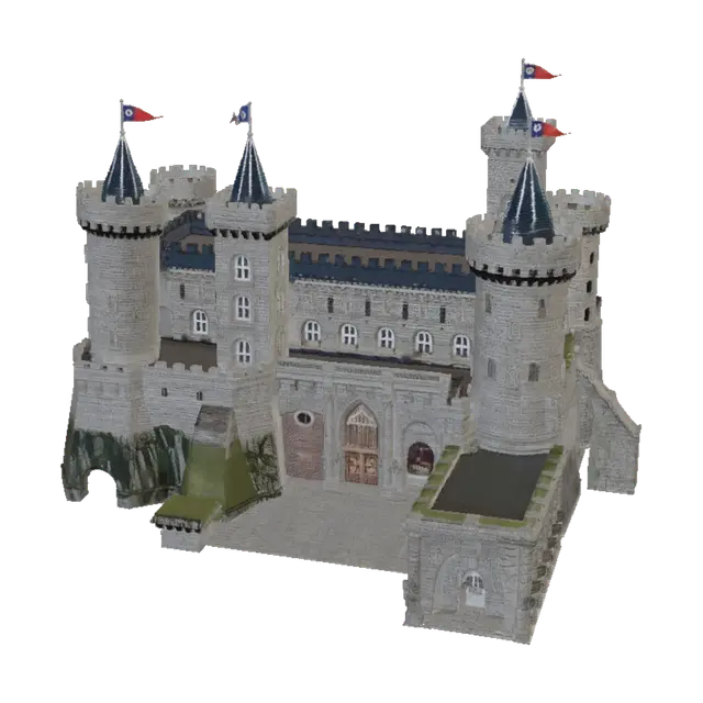 3D model for A Medieval Castle, with a fortress wall, 
First floor: kitchen, 2 parlour, library, Dinning room, Storeroom, Toilet, Laundry, Hospital, Gym, Training room, Pool, Weapon room, great hall.
Bedroom 1 - 50 Nursery and bathrooms Speard over 3 Floors
All rooms are connected by corridors