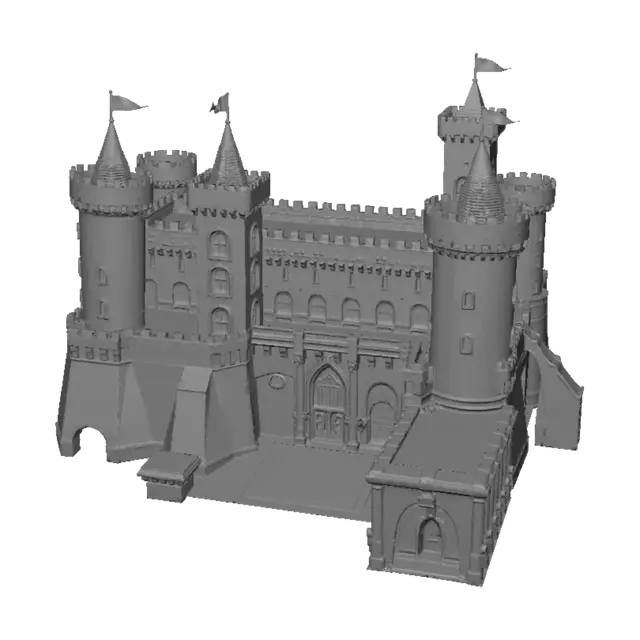 3D model for A Medieval Castle, with a fortress wall, 
First floor: kitchen, 2 parlour, library, Dinning room, Storeroom, Toilet, Laundry, Hospital, Gym, Training room, Pool, Weapon room, great hall.
Bedroom 1 - 50 Nursery and bathrooms Speard over 3 Floors
All rooms are connected by corridors