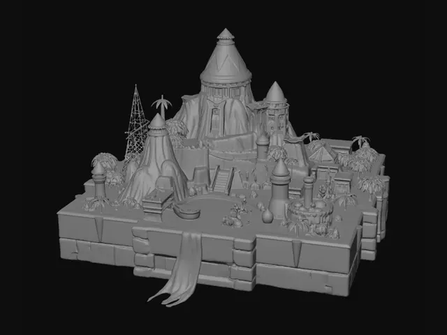 3D model for Crea un videojuego multijugador de acción en tercera persona tipo battle royale. Los jugadores aterrizan en una isla enorme con ciudades, bosques, montañas y zonas futuristas, donde deben buscar armas, recursos y equipamiento para sobrevivir. Incluye construcción en tiempo real con madera, piedra y metal, combate rápido, movimiento avanzado (correr, deslizarse, escalar y usar tirolinas), vehículos terrestres y aéreos, y una tormenta que reduce el área segura. El juego debe tener gráficos coloridos y estilizados, eventos en vivo, temporadas con recompensas, personalización de personajes, modo creativo para construir mapas y partidas de hasta 100 jugadores. La experiencia debe ser divertida, competitiva, dinámica y con actualizaciones constantes.