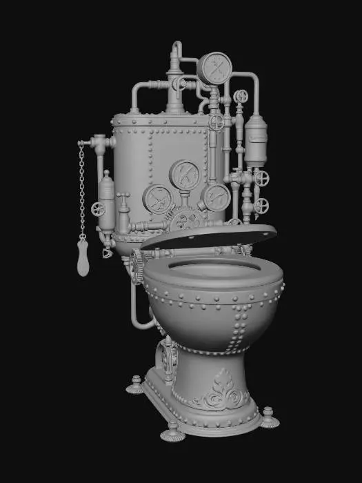 3D model for Steampunková toaletní mísa,množství mědi,ventilů,ciferníků a trubek
