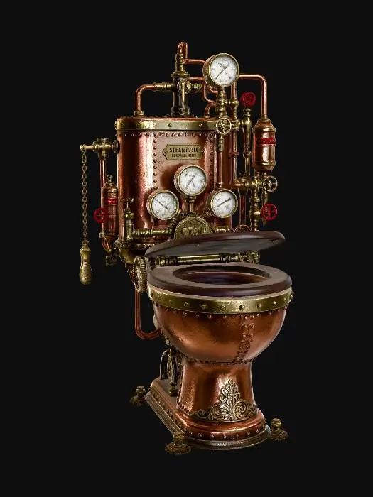 3D model for Steampunková toaletní mísa,množství mědi,ventilů,ciferníků a trubek