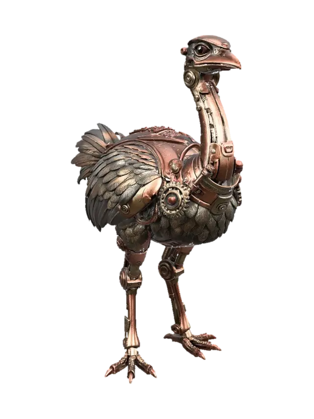 Copper Clockwork Ostrich - Polygon 3D model, vytvořený pomocí AI