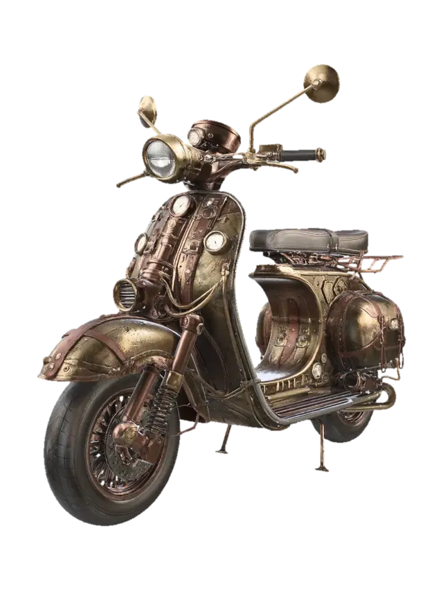 Brass Steampunk Motorcycle 3D model, vytvořený pomocí AI