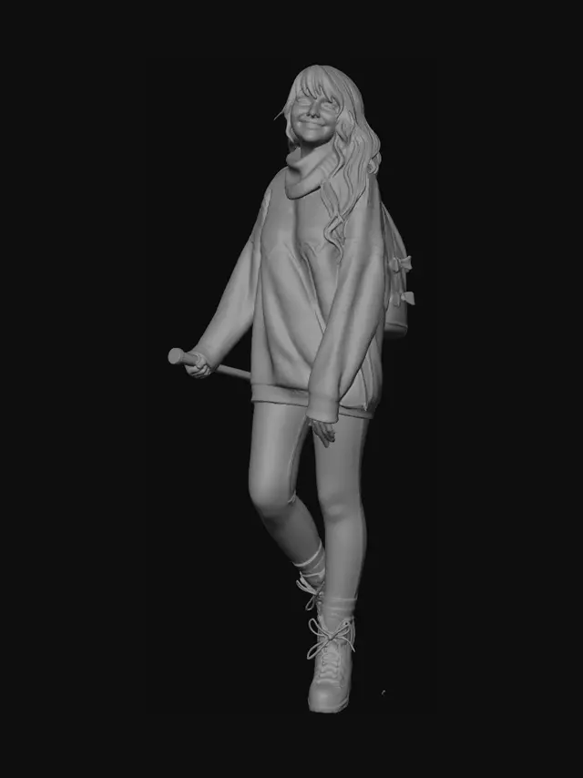 3D model for Hiker in a Cozy Knit Poncho
