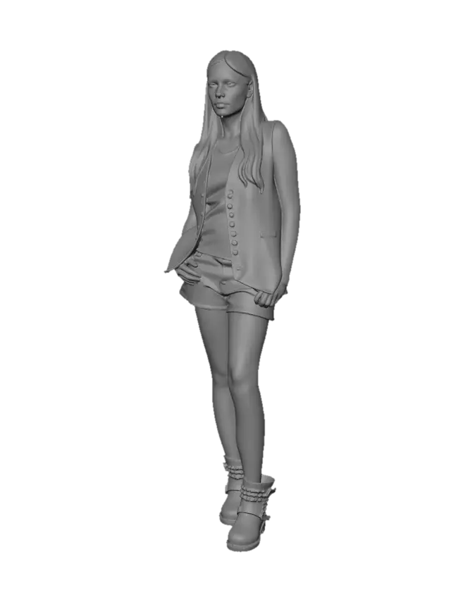 3D model for Casual White Vest Look with Denim Shorts and Studded Boots