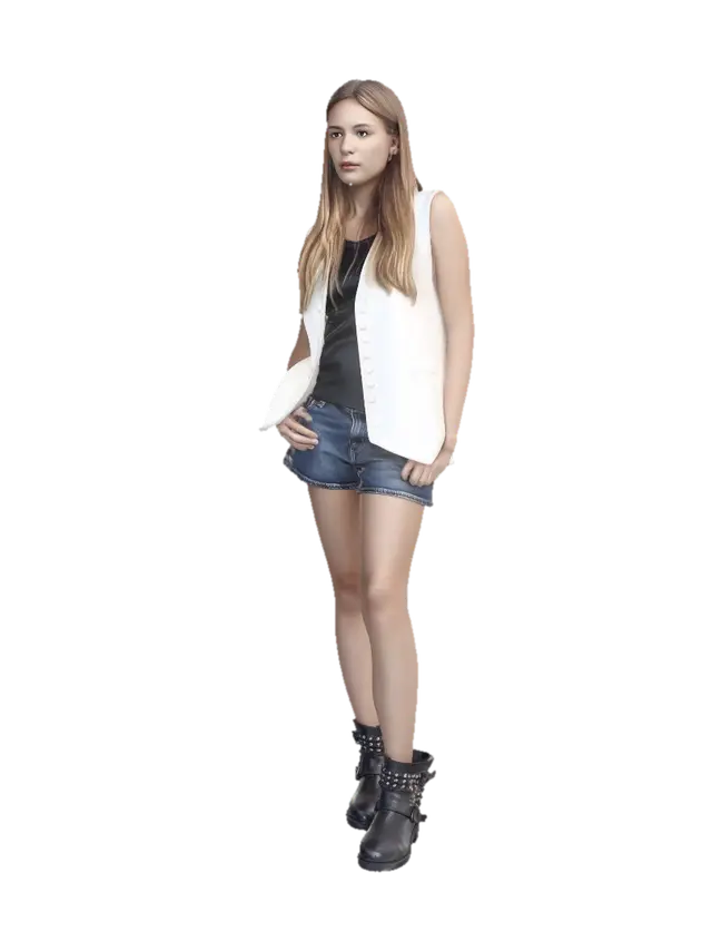 3D model for Casual White Vest Look with Denim Shorts and Studded Boots
