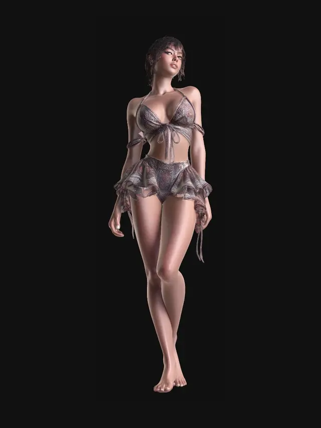 3D model for Bohemian Paisley Bikini with Ruffled Skirt
