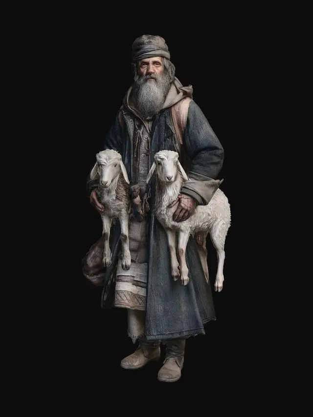3D model for Old Shepherd and His Twin Goats