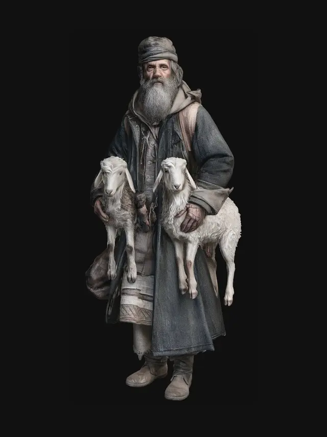 3D model for Old Shepherd and His Twin Goats