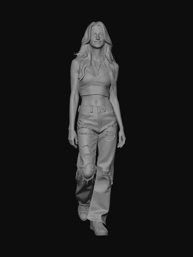 3D model for Blonde in White Crop Top and Distressed Jeans