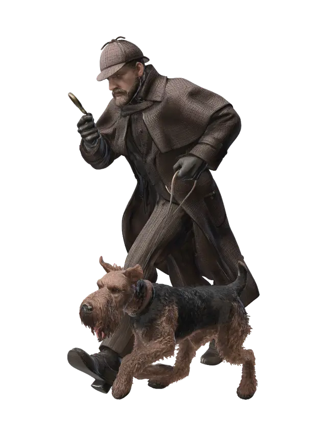 The Detective and the Terrier - Smoking 3D model, vytvořený pomocí AI