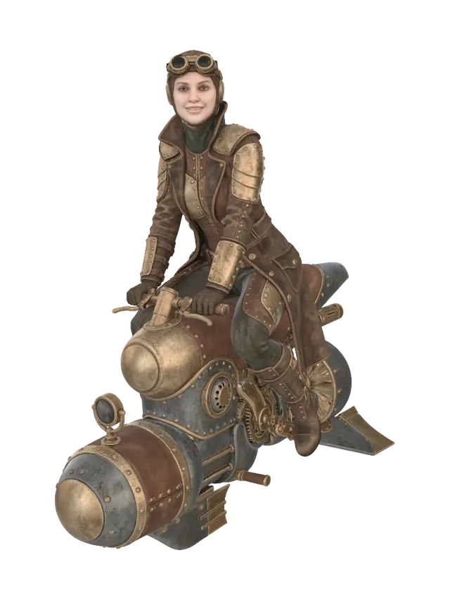 STEAMPUNK UNDERWATER SCOOTER GIRL - Goggles 3D model, vytvořený pomocí AI