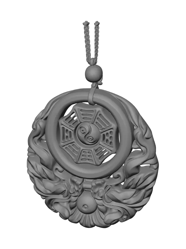 3D model for Emerald Jade Bagua Dragon Pendant