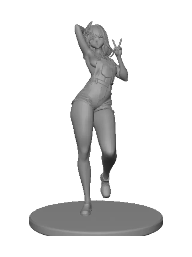 3D model for Peaceful Pose in Denim Overalls