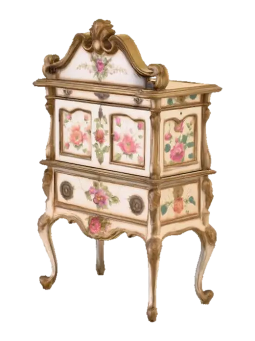 3D model for A high resolution crackled paint floral secretaire