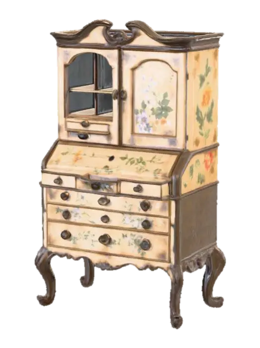 3D model for A high resolution crackled paint floral secretaire