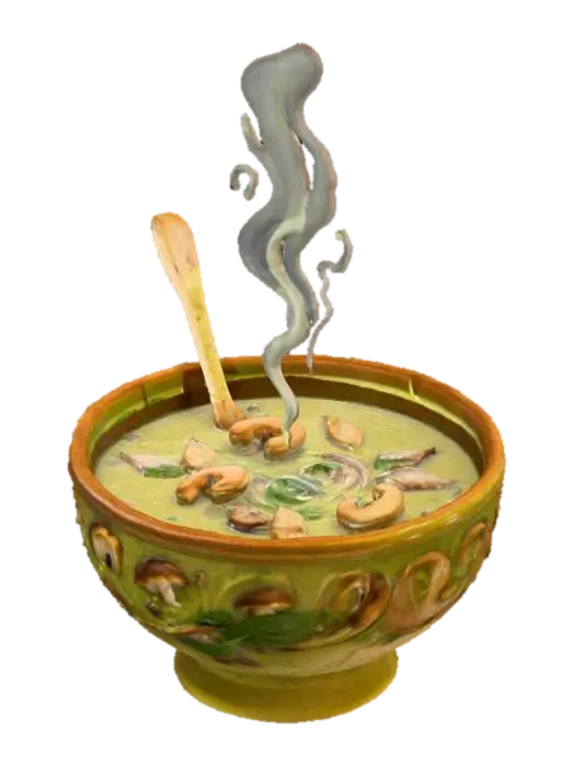 Mushroom Elixir, #food# - Soup 3D model, vytvořený pomocí AI