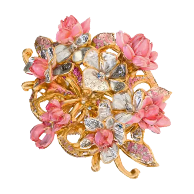High resolution micro-mosaic floral brooch , #PBR# 3D model, vytvořený pomocí AI