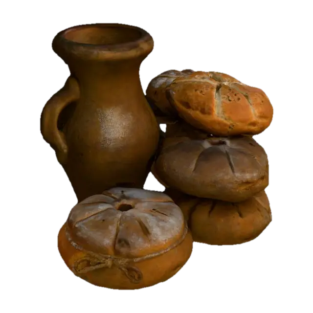 Earthenware and Rustic Loaves, #food# - Artisan 3D model, vytvořený pomocí AI