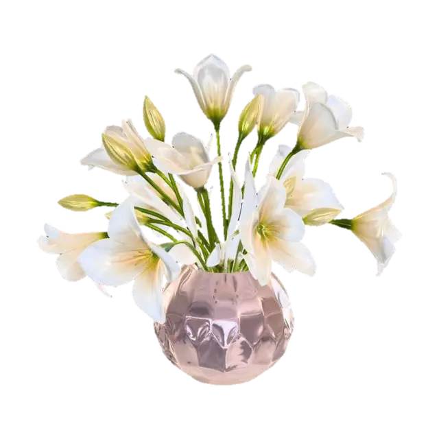 Tuberose flowers in a pale pink mother of pearl vase 3D model, vytvořený pomocí AI