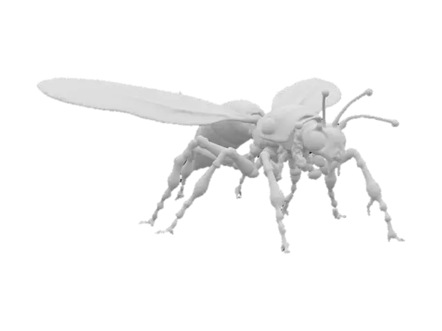 3D model for Hovering steampunk insect mech, bronze plating, articulated jointed legs, clockwork wings, iridescent glass orbs, retro‑tech meets biotech, solid form, game‑ready look