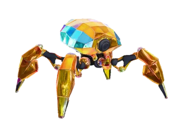 An abstract, four-legged robot, its body a chaotic assemblage of broken rainbow… - Fourlegged 3D model, vytvořený pomocí AI