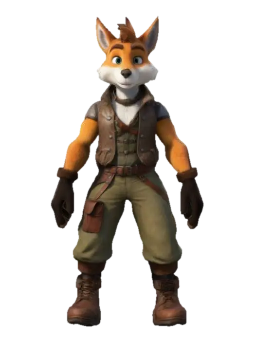 A male furry character in an adventurers outfit. No Tail. Wearing boots. A-Pose. - Low 3D model, vytvořený pomocí AI