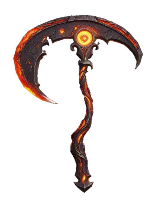 A Highly Detailed ornate carved scythe, interlaced with gold and opal crystal. An… 3D model, vytvořený pomocí AI