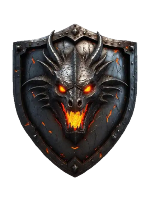 cursed knight’s iron shield emblazoned with a dragons head crest with glowing eyes.…-3D-modell, genererad av AI