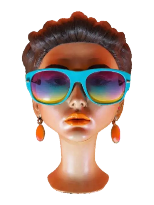 A woman head bust, girlboss style with cool sunglasses and funky retro pop… 3D model, vytvořený pomocí AI