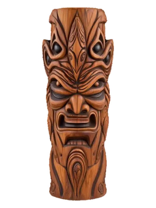 Modelo 3D de An intricately carved wooden totem, heavily twisted and adorned with abstract, almost… - Carving, gerado por IA